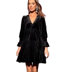 EUC Pomander Place Women's 3XL Black Velvet Kenzo Tiered Boho Mini Dress 2553-35